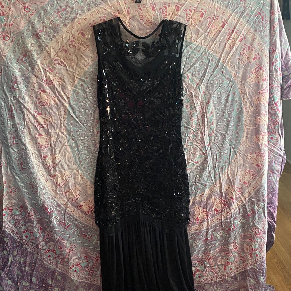 Stunning Black 1930s style Sequin Maxi Dress